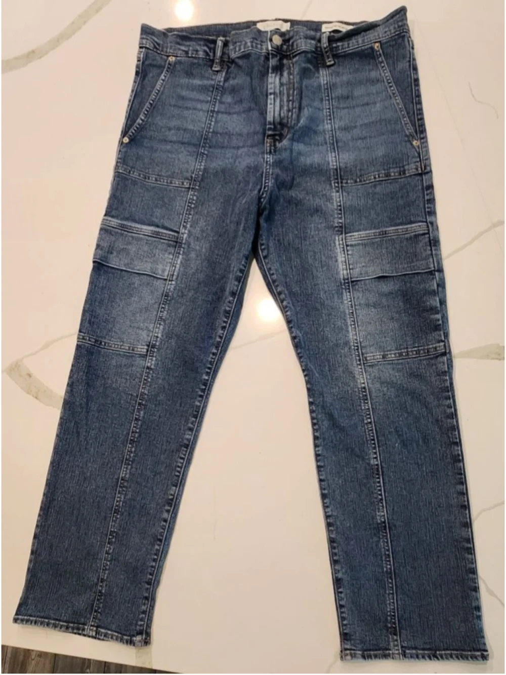 Jessica Simpson Harmony High Rise Slim Straight Cargo Jeans Size 16 Blue Denim